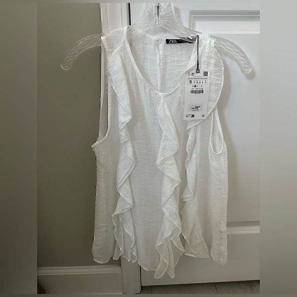 Zara White Ruffled Sleeveless Top NWT - Picture 1 of 5